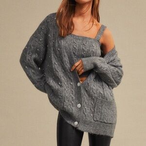 Mango long cardigan grey with crystals
